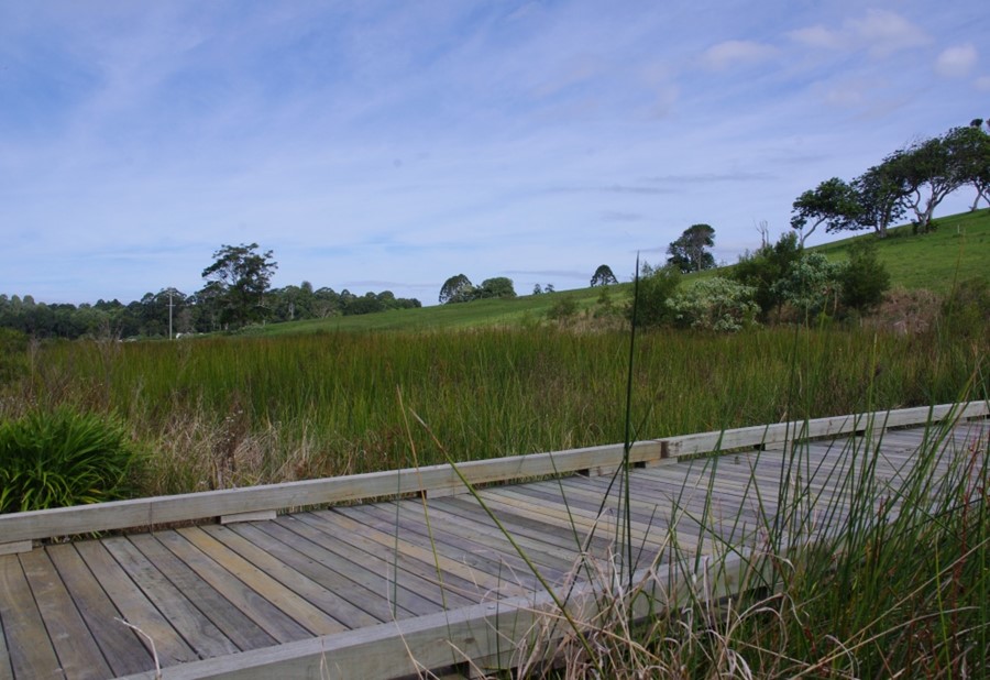 Wooden bridge over tertiary wetland for community access